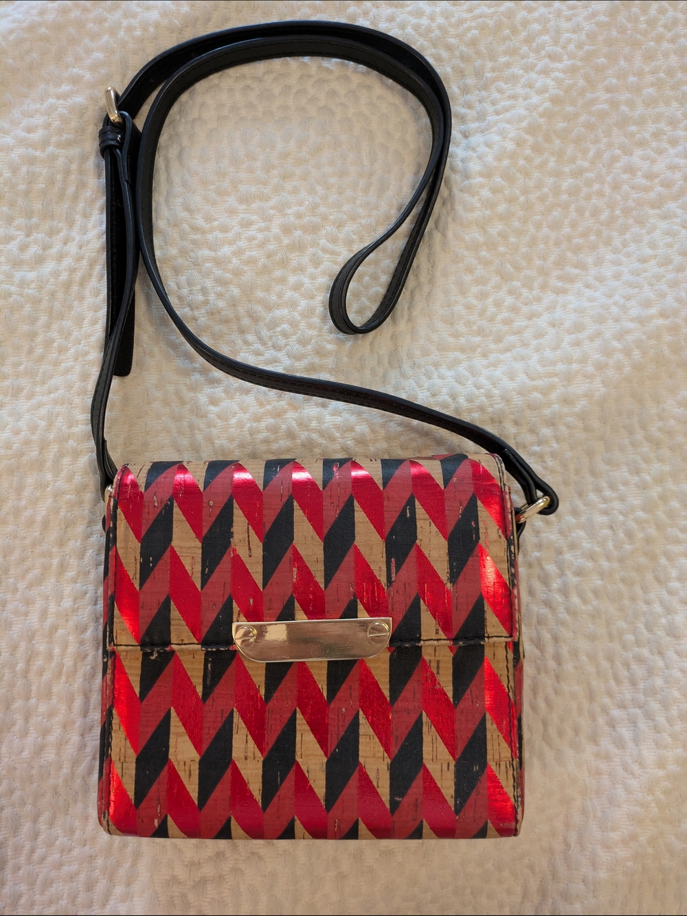 & Other Stories Red Metallic, Black and Red Cork Crossbody Bag